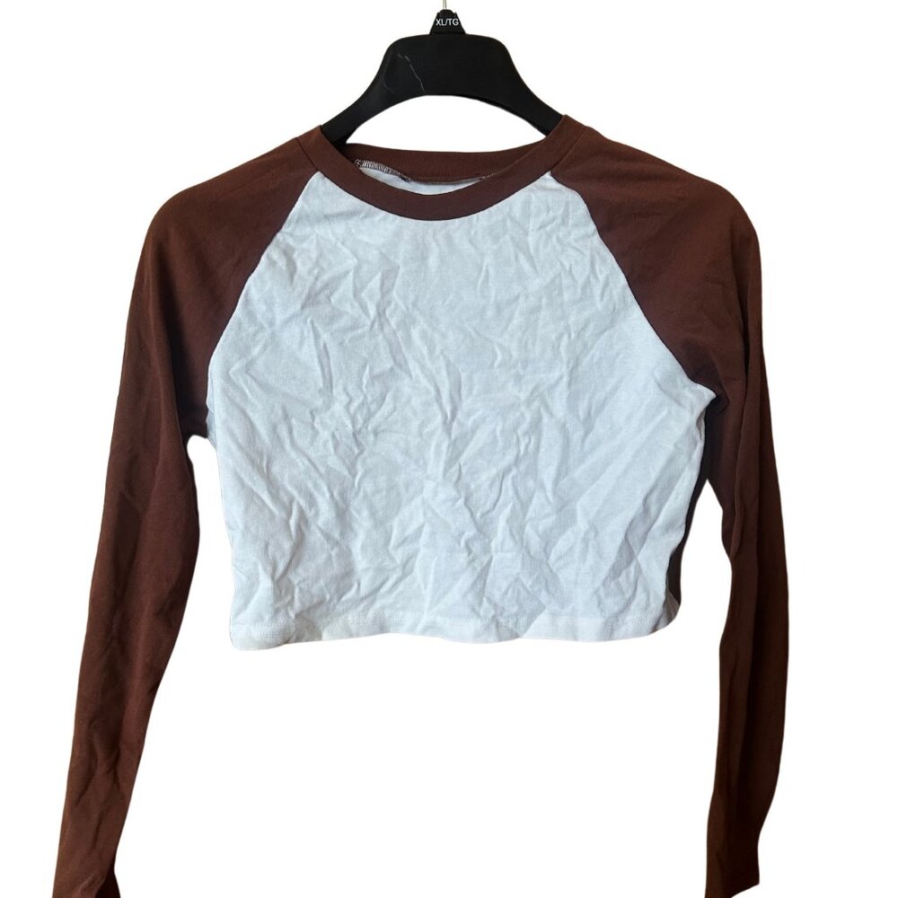 Cider Brown & White Long Sleeve Cropped Tee